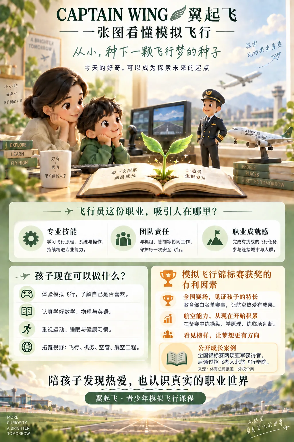 从小种下一颗飞行梦的种子，青少年模拟飞行课程海报